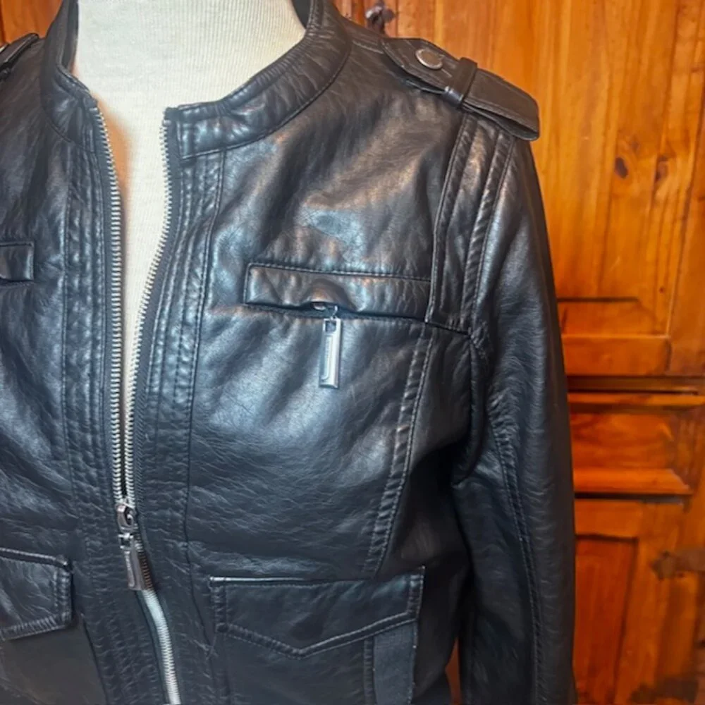 Jou Jou Black Faux Leather Moto Jacket | Size L - Picture 2 of 11
